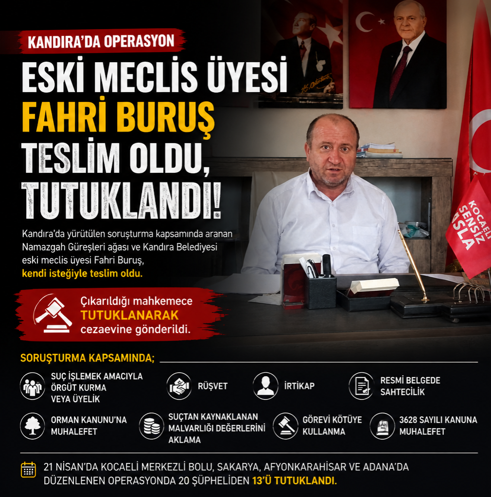 TESLİM OLDU, TUTUKLANDI! Kandıra’da Eski Meclis Üyesi Fahri Buruş Cezaevine Gönderildi