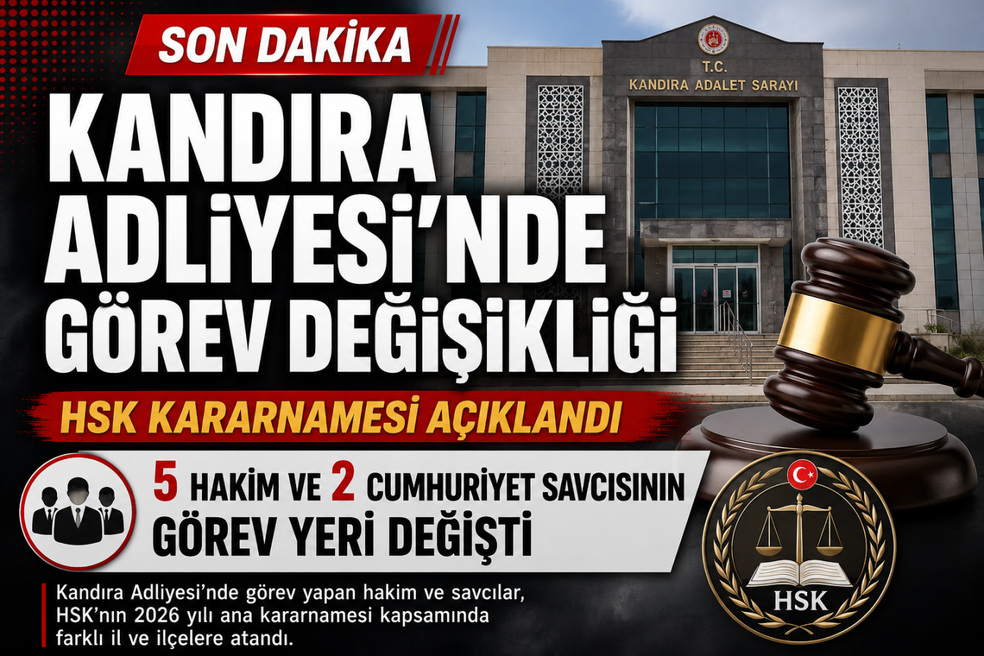HSK Kararnamesi Açıklandı: Kandıra Adliyesi'nde 7 İsim Farklı Görevlere Atandı