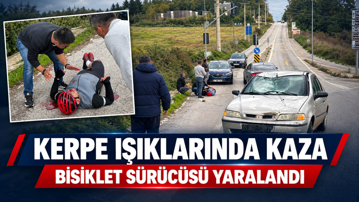 KERPE IŞIKLARINDA KAZA! BİSİKLET SÜRÜCÜSÜ YARALANDI