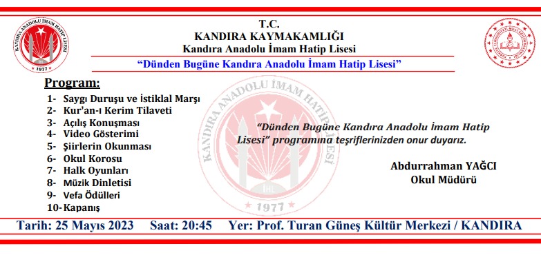 Dünden bugüne Kandıra Anadolu İmam Hatip lisesi programına davet.