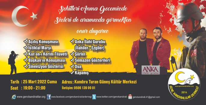 Genç Kandıralılar'dan Şehitleri  Anma Gecesine Davet