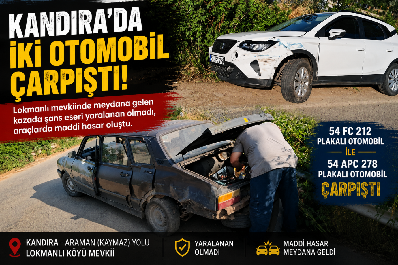 Kandıra'da İki Otomobil Çarpıştı