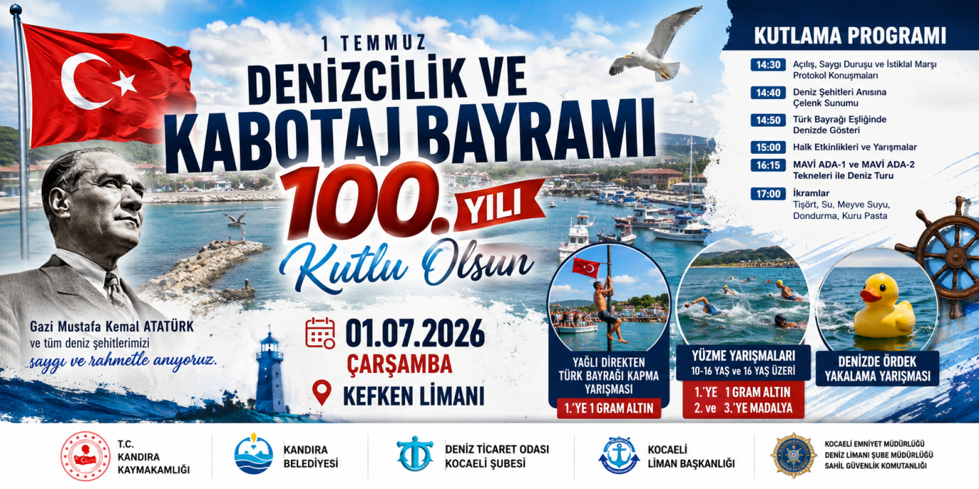 Denizcilik ve Kabotaj Bayramı'nın 100. Yılı Kandıra'da Coşkuyla Kutlanacak
