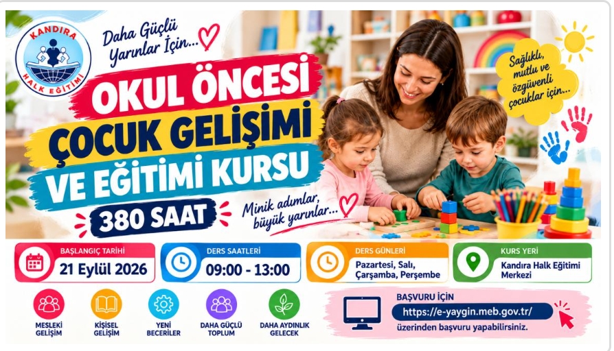 Kandıra’da Çocuk Gelişimi ve Eğitimi Kursu Başlıyor: 380 Saatlik Eğitim İçin Başvurular Açıldı